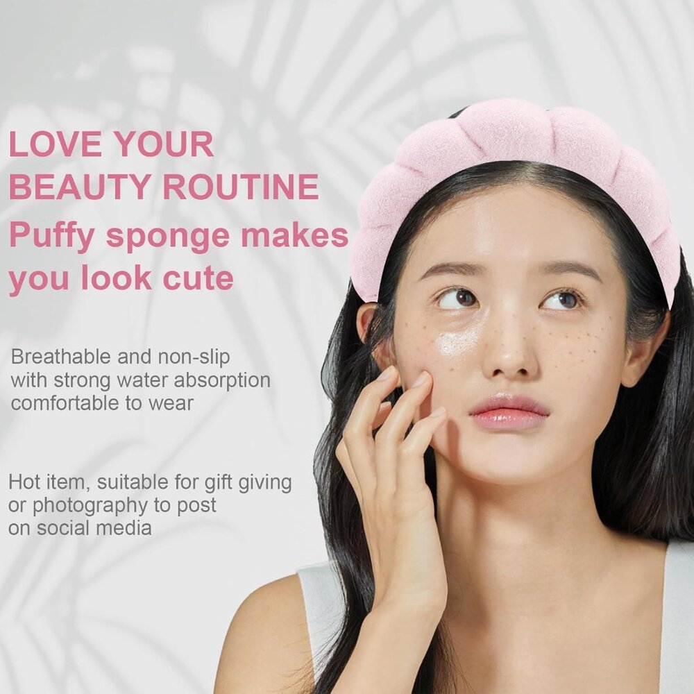 4 PCS Spa Headband - Pink Skincare Makeup Face Wash Skin Care Make Up Cute Prepp - Picture 3 of 8
